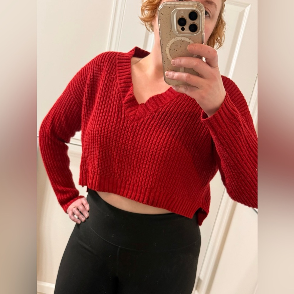 Women's Red Knit Crop Sweater